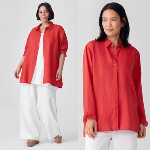 NWT Eileen Fisher Plus Size 1X Organic Handkerchief Linen Classic Collar Shirt